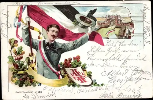 Litho Turner mit Fahne, Jahnkreuz