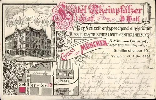 Ak München, Hotel Rheinpfälzer Hof, Schillerstraße 10