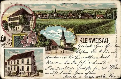Litho Kleinweisach Vestenbergsgreuth Mittelfranken, Pfarrhaus, Brauerei Peter Keck, Kirche, Schule