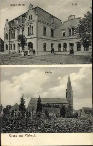 Ak Visbek Visbeck in Oldenburg, Kirche, Hauptstraße, Hotel Stüve, Saal