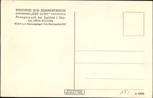 Ak Arnsgereuth Saalfeld an der Leine, Gasthaus zur Linde, Dorfstraße, Saaleberge