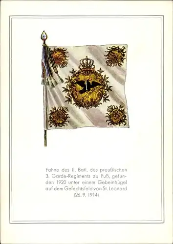 Ak Bataillonsfahne II. 3. Garde Regiment zu Fuß, gefunden auf dem Gefechtsfeld in St. Leonhard