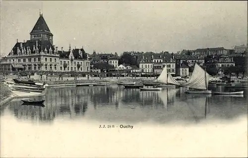 Ak Ouchy Lausanne Kanton Waadt, Gesamtansicht mit Hafen, Segelboote