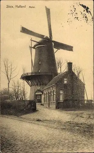 Ak Sluis Zeeland Niederlande, Windmühle