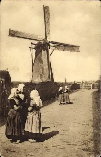 Ak Zeeland Niederlande, Windmühle, Mädchen in Tracht