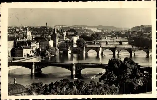 Ak Praha Prag Tschechien, Panorama mit 4 Brücken
