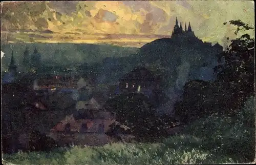 Künstler Ak Praha Prag Tschechien, Hradschin am Abend