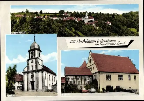 Ak Amlishagen Gerabronn in Württemberg, Kirche, Dorfansicht, Schloss