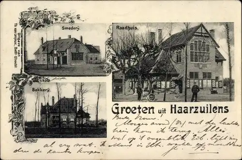 Ak Haarzuilens Vleuten Utrecht Niederlande, Raadhuis, Smedery, Bakkery