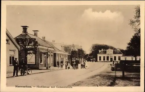 Ak Nieuweschans Groningen, Hoofdstraat, Rathaus