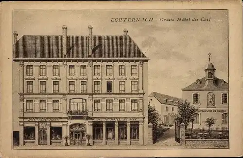 Künstler Ak Echternach Luxemburg, Grand Hotel du Cerf