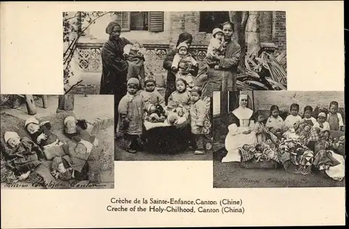 Ak Canton China, Creche de la Sainte Enfance, Kinder, Missionarin