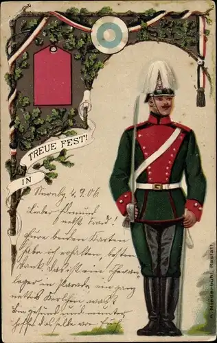 Präge Litho In Treue fest, Soldat, Eichenlaub