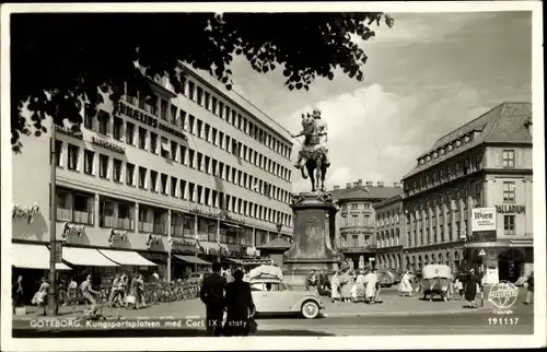 Ak Göteborg Schweden, Denkmal Carl IX, Kaufhaus, Auto