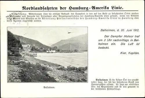 Ak Balholmen Norwegen, Totalansicht, Nordlandfahren der HAPAG
