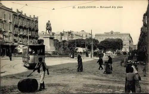 Ak Alexandria Ägypten, Mohamed Ali place, tramway