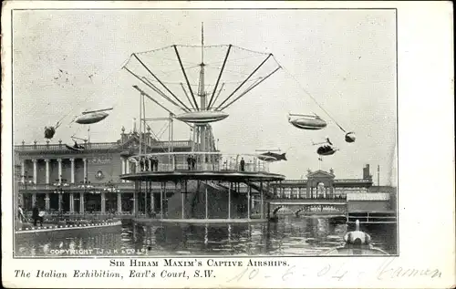 Ak Earl's Court London City, Italian Exhibition, Sir Hiram Maxim's Captive Airships