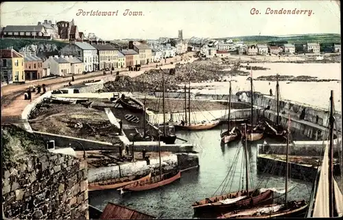 Ak Portstewart County Londonderry Nordirland, Hafen, Stadtansicht