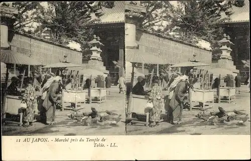 Stereo Ak Tokio Präf. Tokio Japan, Markt vor dem Tempel