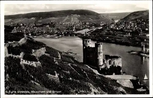 Ak Rüdesheim am Rhein, Ehrenfels, Mäuseturm, Bingen