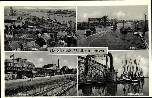 Ak Wilhelmshaven, Nassaubrücke, Hafen, Südstrand