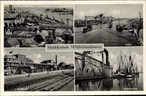 Ak Wilhelmshaven, Nassaubrücke, Hafen, Südstrand