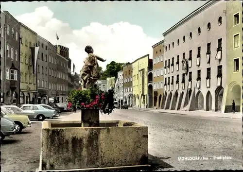 Ak Mühldorf am Inn Oberbayern, Stadtplatz, Denkmal