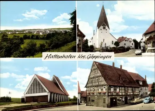 Ak Hattenhofen in Württemberg, Panorama, Kirche, Fachwerkhaus