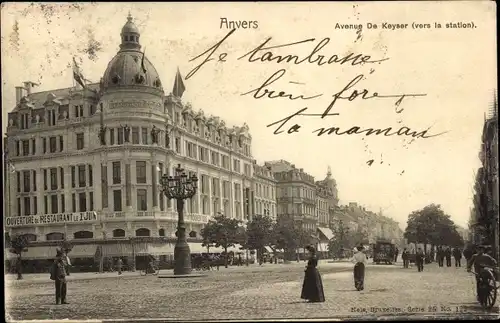 Ak Anvers Antwerpen Flandern, Avenue de Keyser in Richtung Bahnhof