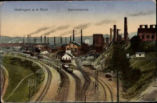 Ak Hattingen im Ennepe Ruhr Kreis, Heinrichshütte, Gleise, Industrie Bahnhof