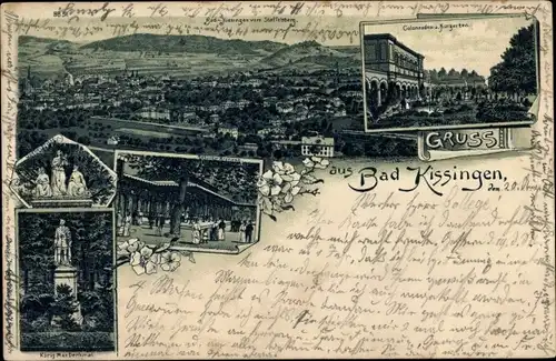 Litho Bad Kissingen Unterfranken Bayern, Kurgarten, Park, Denkmal, Panorama