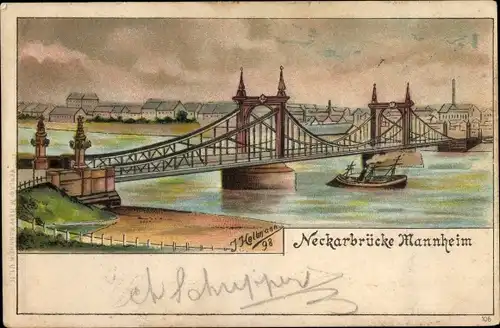 Künstler Litho Mannheim in Baden, Neckarbrücke