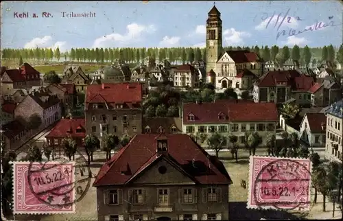 Ak Kehl am Rhein, Teilansicht, Kirche