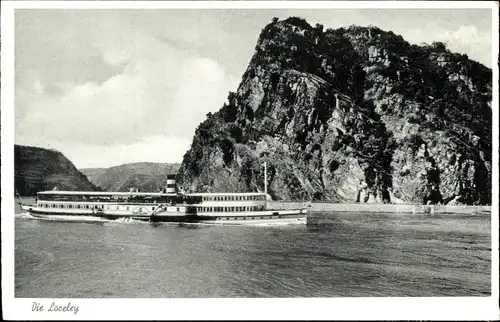 Ak Sankt Goarshausen am Rhein, Loreley, Ausflugsschiff