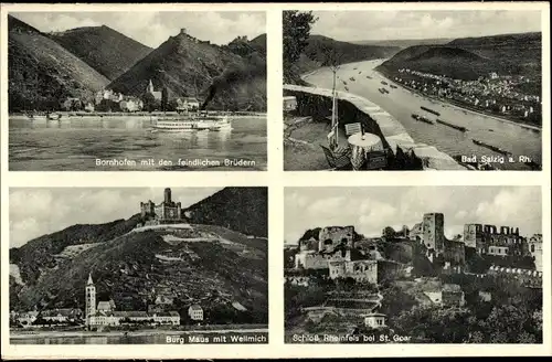 Ak Bornhofen am Rhein, Die feindlichen Brüder, Bad Salzig, Burg Maus, Wellmich, Schloss Rheinfels
