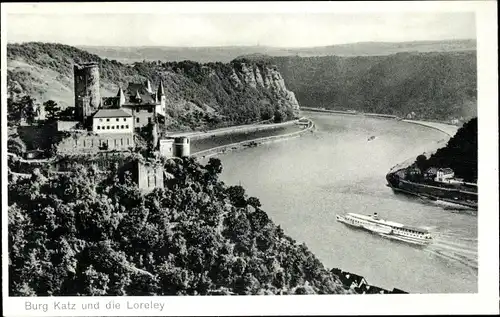 Ak Sankt Goarshausen am Rhein, Burg Katz, Loreley