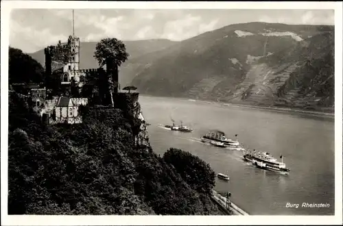 Ak Trechtingshausen am Rhein, Burg Rheinstein, Dampfer