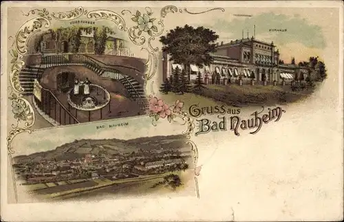 Litho Bad Nauheim in Hessen, Kurhaus, Kurbrunnen, Gesamtansicht