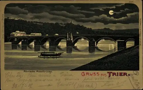 Mondschein Litho Trier, Römische Moselbrücke