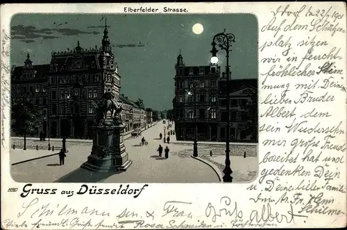 Mondschein Litho Düsseldorf am Rhein, Elberfelder Straße