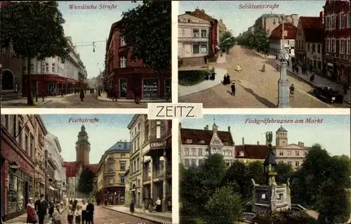 Ak Zeitz im Burgenlandkreis, Wendische Straße, Schützenstraße, Fischstraße, Finkgräfebrunnen, Markt