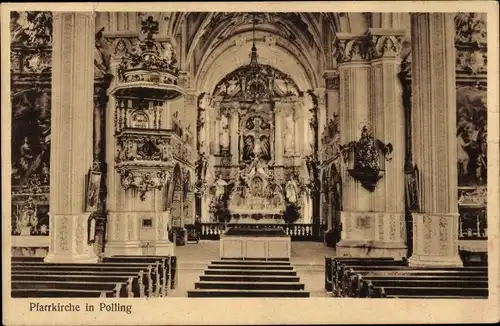 Ak Polling bei Weilheim Oberbayern, Pfarrkirche, Innenansicht