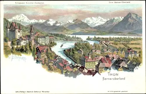 Künstler Litho Steinmann, C., Thun Kanton Bern Schweiz, Blick auf den Ort