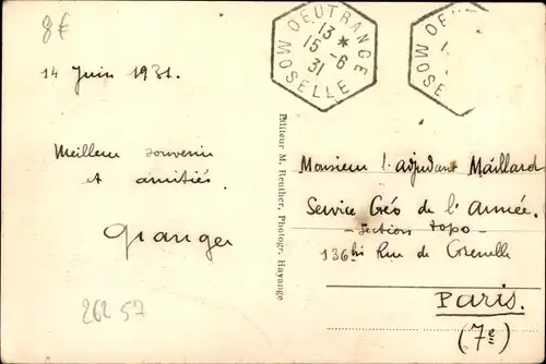 Ak Deutrange Moselle, Monument d'Aumetz