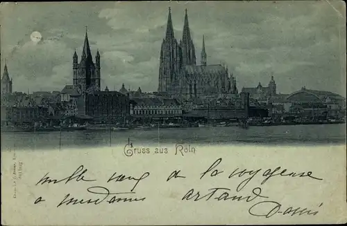 Mondschein Ak Köln am Rhein, Altstadt, Dom