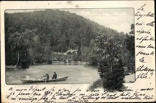 Ak Freiburg im Breisgau, Waldsee, Ruderboot