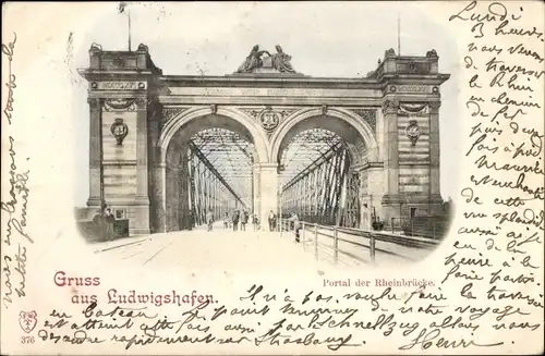 Ak Ludwigshafen am Rhein, Portal der Rheinbrücke