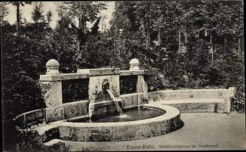 Ak Essen im Ruhrgebiet, Schillerbrunnen, Stadtwald