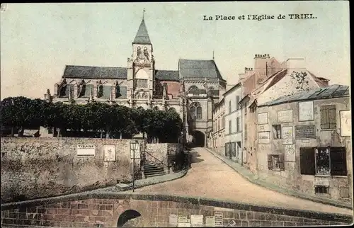 Ak Triel sur Seine Yvelines, Place et Église