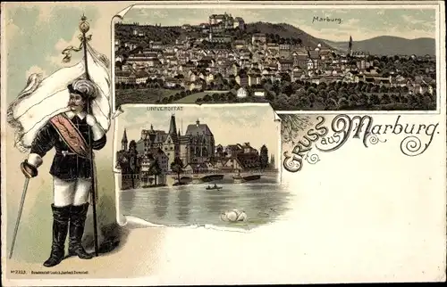 Litho Marburg an der Lahn, Totalansicht, Universität